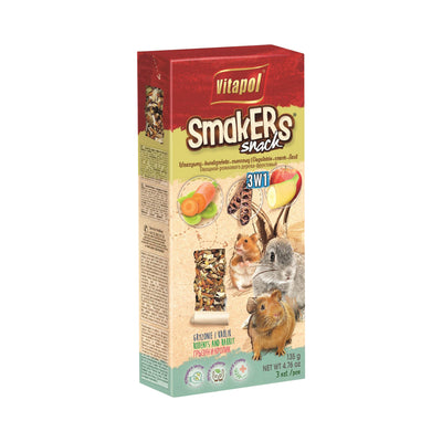 A & E Cages Smakers Rabbit & Rodent Triple Pack Treat Stick Veggie/Carob/Fruit 3 pk 644472014815