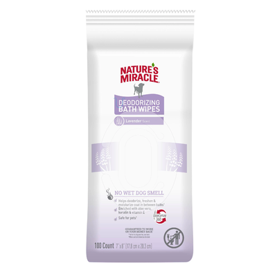 Nature's Miracle Deodorizing Lavender Scented Bath Wipes for Dogs 100 ct 018065984739