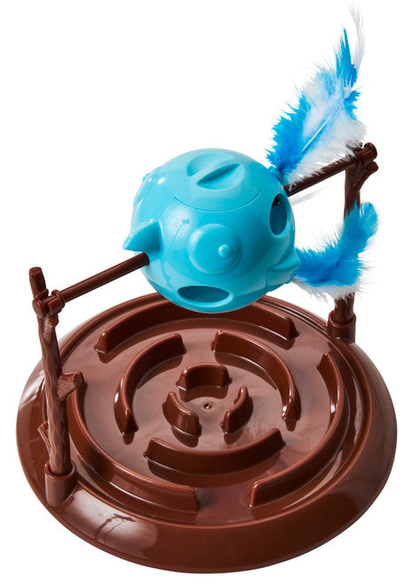 Doc & Phoebe Twirly Bird Cat Treat Dispenser Brown/Blue 5.25in