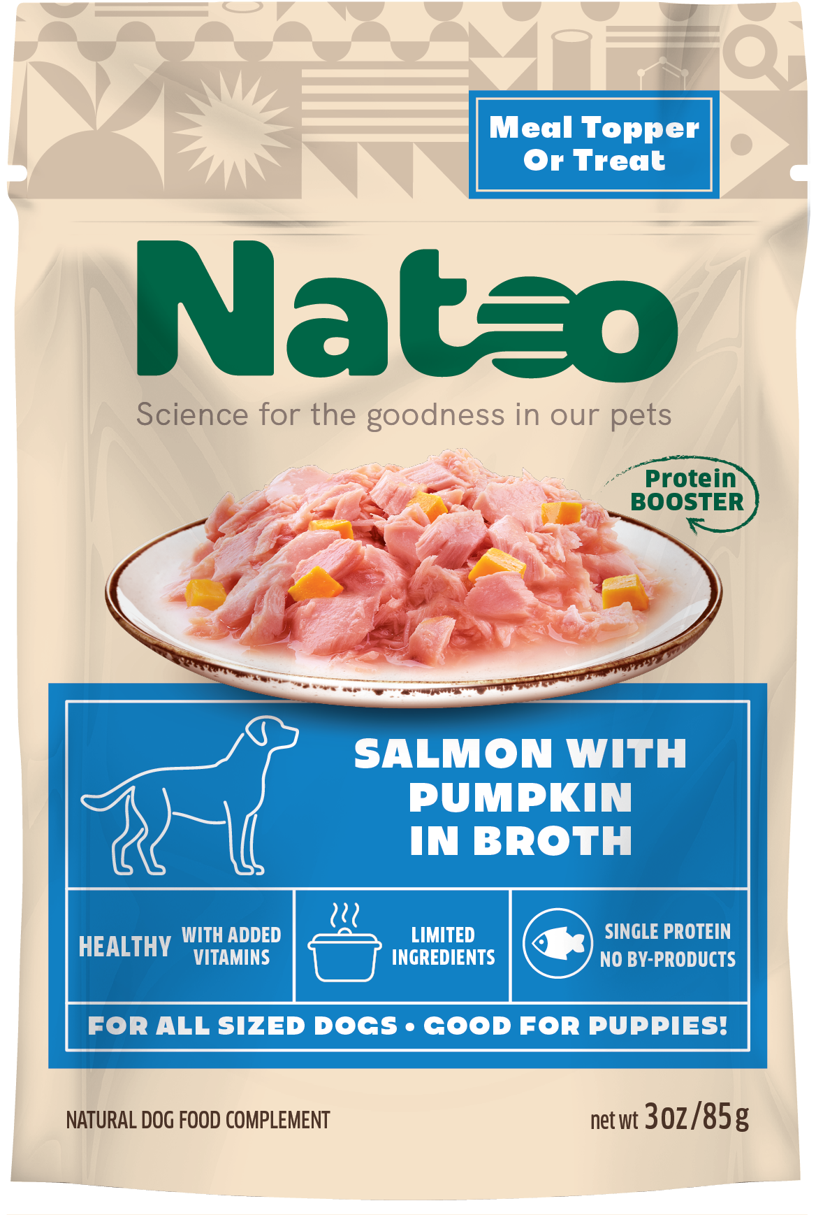 Natoo Meal Topper for Dogs Salmon w/Pumpkin in Broth 20ea/3 oz 850039634253