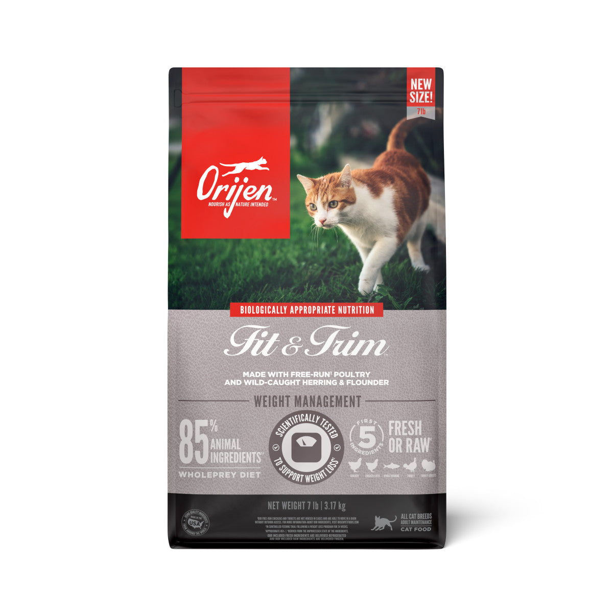 Orijen Fit & Trim Weight Management Grain Free Fresh or Raw Dry Cat Food Poultry, Herring & Flounder 7 lb 064992724108