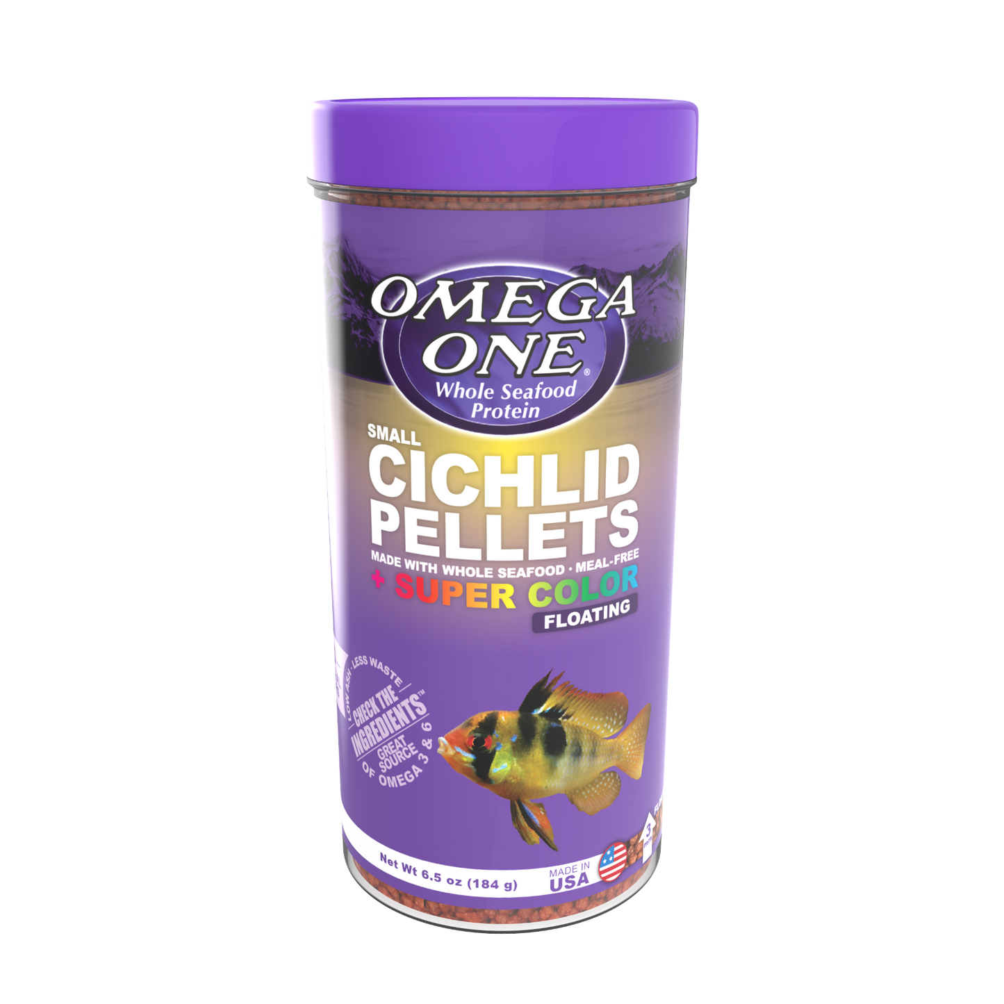 Omega One Super Color Cichlid Floating Pellet Fish Food Small Pellets 6.5 oz 698220024311