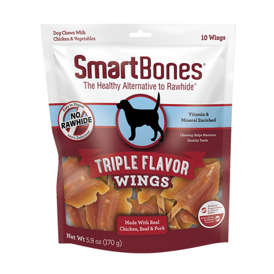 SmartBones Triple Flavor Ribs Dog Chews Wings Chicken, Pork & Beef 10 pk 892383007772