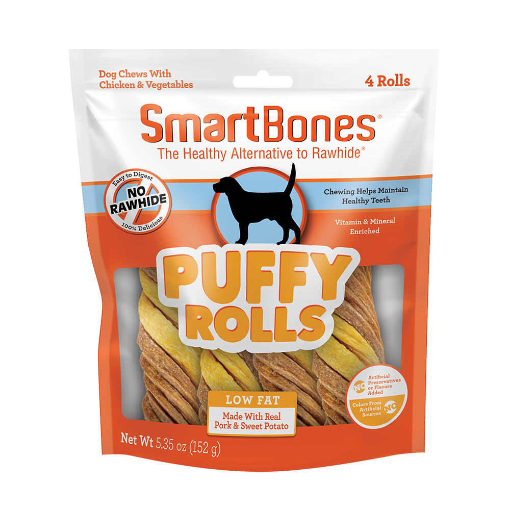 SmartBones Puffy Rolls Dog Treats Pork & Sweet Potato 4 ct 840364800249