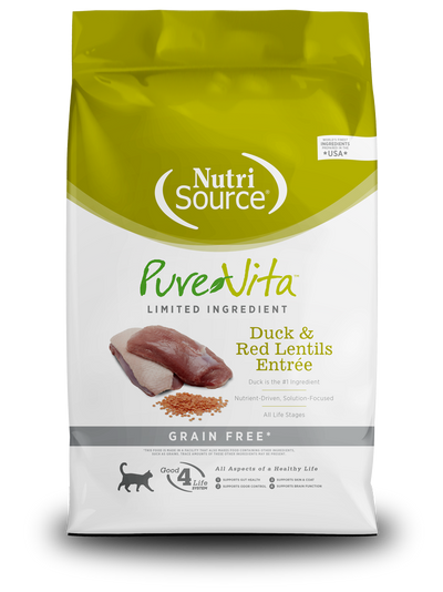 NutriSource PureVita LID Grain Free Dry Cat Food Duck & Red Lentils 12 lb 073893180111