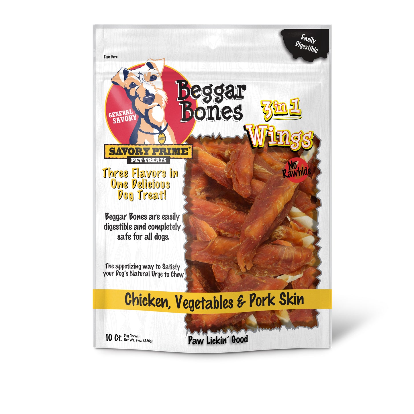 Savory Prime Beggar Bone 3in1 Wings Dog Treat Chicken, Vegetable & Pork 10 ct 810359004471