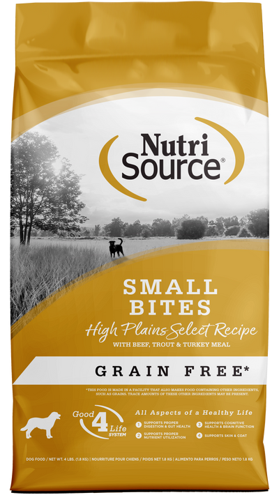 NutriSource Select Recipe Small Bites Grain Free Dry Dog Food High Plains Select 4 lb 073893299844