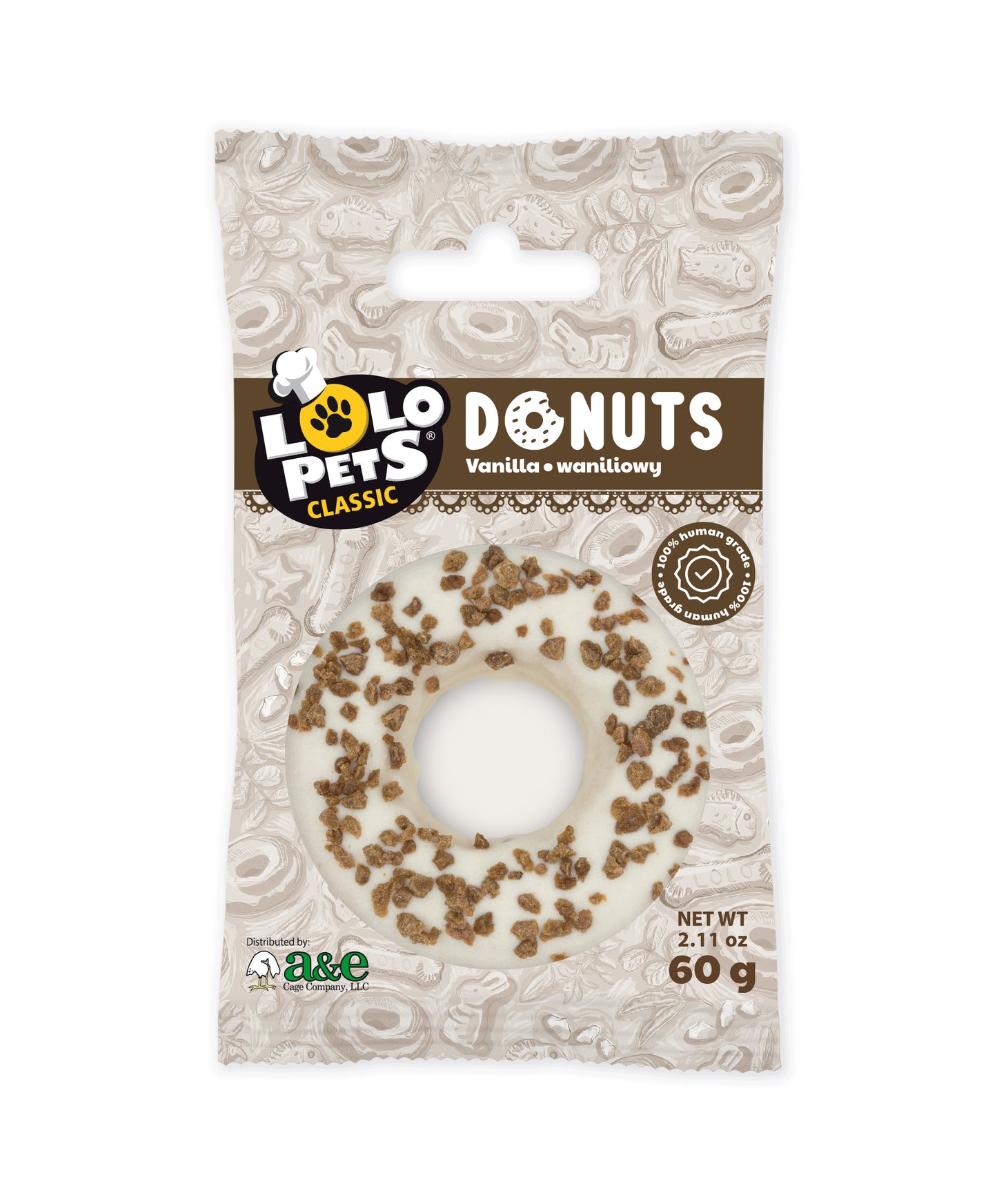 A & E Cages LoLo Pets Bakery Gourmet Donut Dog Treat Vanilla 644472006155