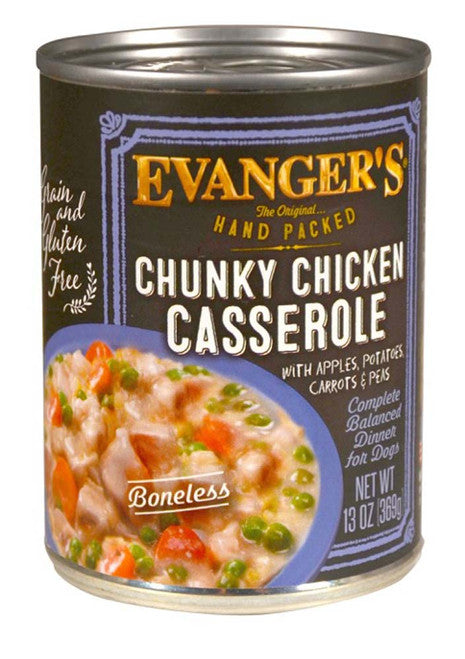 Evangerās Hand Packed Wet Dog Food Chunky Chicken Casserole 12oz 12pk