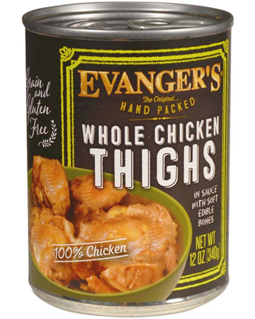 Evangerās Hand Packed Wet Dog Food Whole Chicken Thighs 12oz 12pk