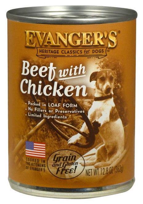 Evanger’s Heritage Classic Wet Dog Food Beef w/Chicken 12.8oz 12pk
