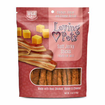 Loving Pets Soft Jerky Sticks Dog Treat Chicken, Bacon & Cheese 6 oz 842982083059