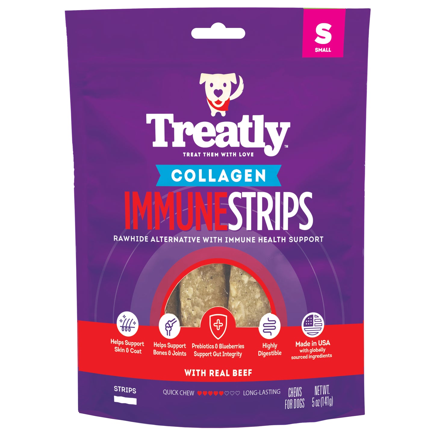 Treatly Collagen Immune Strips Dog Chews Beef 5 oz 094983002106