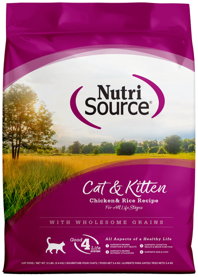 NutriSource Cat & Kitten All Life Stages Dry Cat Food Chicken & Rice 12 lb 073893280217