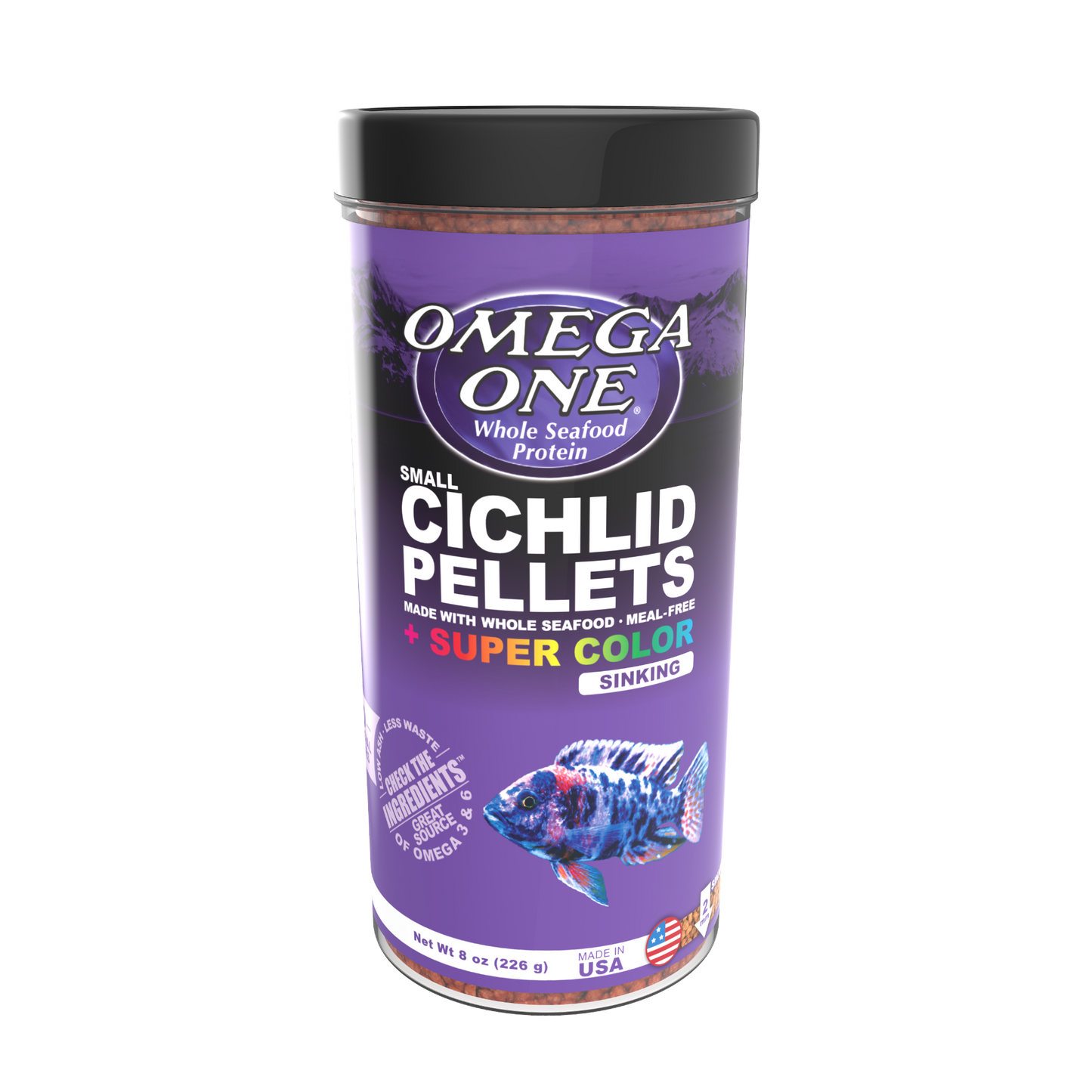 Omega One Super Color Cichlid Sinking Pellet Fish Food Small Pellets 8 oz 698220834316