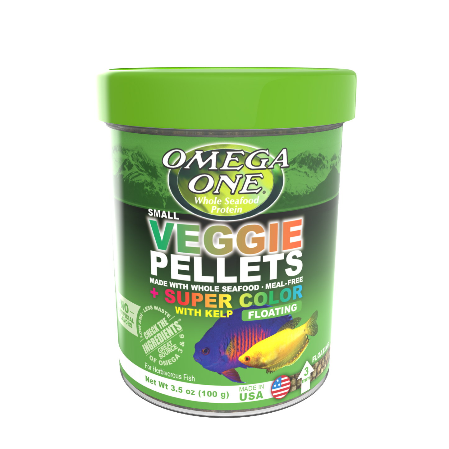 Omega One Super Color Veggie Floating Pellet w/Kelp Fish Food Small Pellets 3.5 oz 698220933217