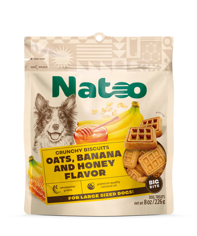 Natoo Crunchy Dog Biscuits Big Bite Oats, Banana & Honey 8 oz 850039634161
