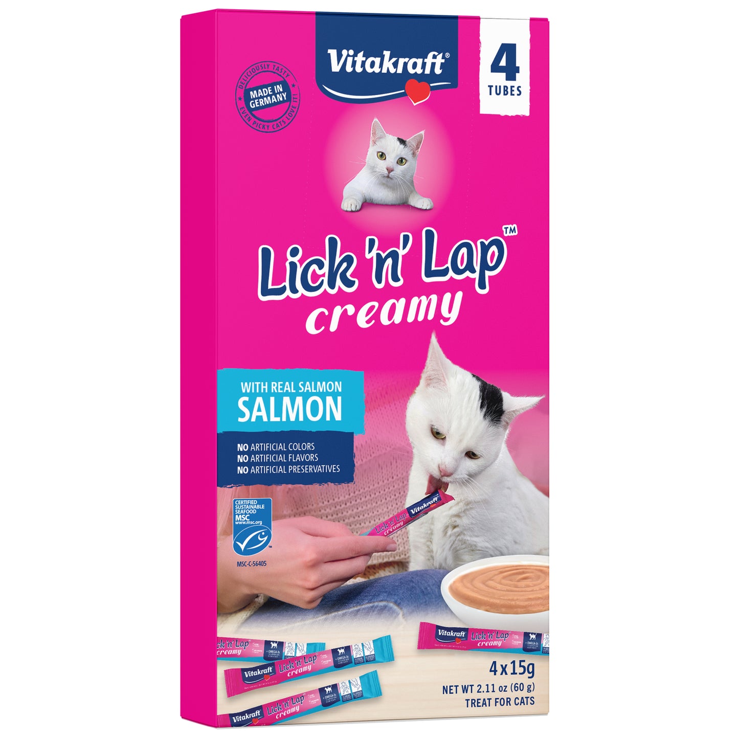 Vitakraft Lick 'n' Lap Snack Wet Cat Treats Real Salmon 2.1 oz, 4 pk 051233581606