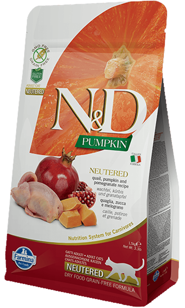 Farmina N&d Grain-free Pumpkin Quail & Pomegranate Neutered Cat 3.3lb {L+1x} 8010276035424
