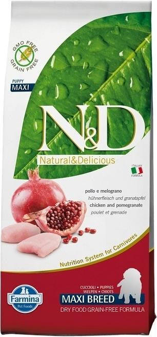 Farmina N&d Natural And Delicious Grain Free Maxi Puppy Chicken & Pomegranate Dry Dog Food-26.4-lb-{L-x} 8010276036025