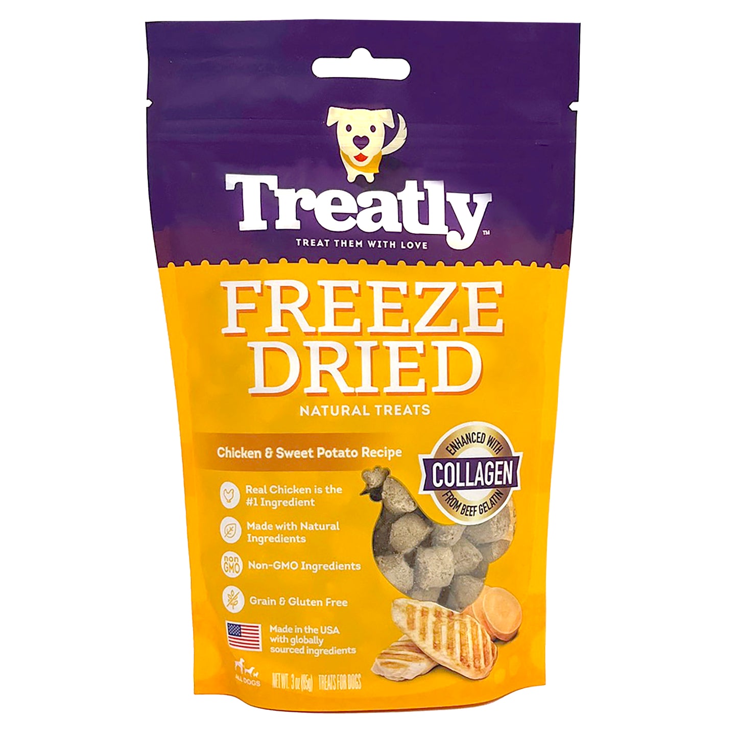 Treatly Freeze Dried Dog Treats Chicken & Sweet Potato 3 oz 094983004124