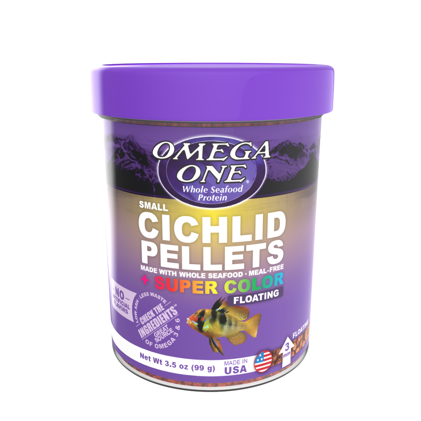 Omega One Super Color Cichlid Floating Pellet Fish Food Small Pellets 3.5 oz 698220023314