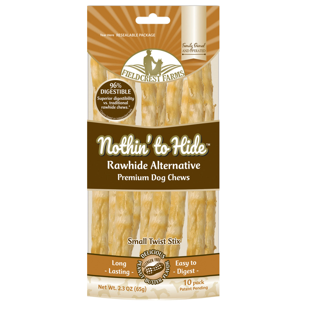 Fieldcrest Farms Nothin' to Hide Peanut Butter Twist Sticks Dog Treat 10 pk