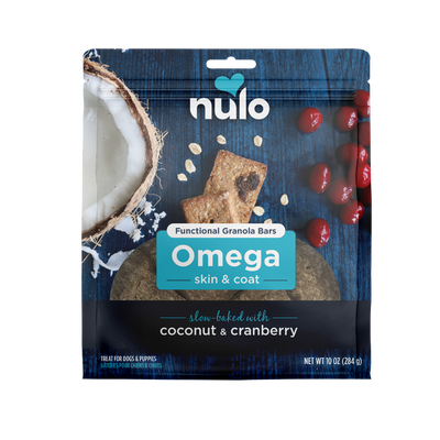 Nulo Functional Granola Bar Omega Skin & Coat Dog Treats Coconut & Cranberry 10 oz 811939027910