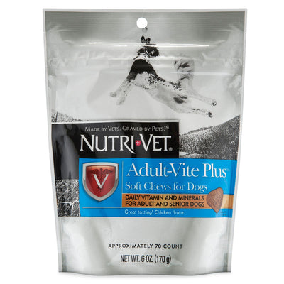 Nutri-Vet Adult-Vite Plus Soft Chew Vitamins for Adult & Senior Dogs Chicken 6oz 6 oz, 70 ct 669125607381