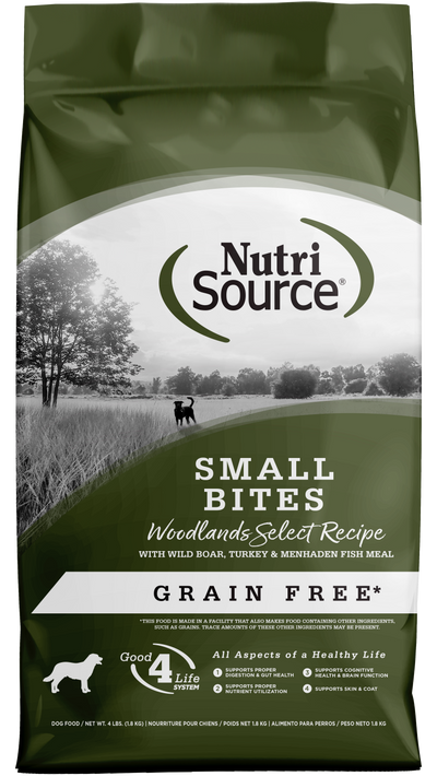 NutriSource Select Recipe Small Bites Grain Free Dry Dog Food Woodlands Select 4 lb 073893299899
