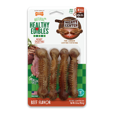 Nylabone Healthy Edibles Meaty Center All-Natural Long Lasting Chew Treats Beef Small - Up To 30 Lbs. (4 ct) 018214853824