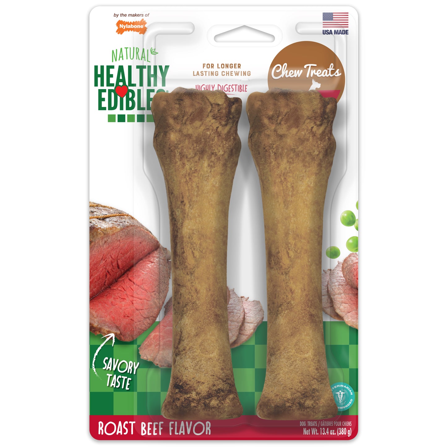 Nylabone Healthy Edibles All-Natural Long Lasting Chew Treats Roast Beef X-Large (2 ct) 018214851493