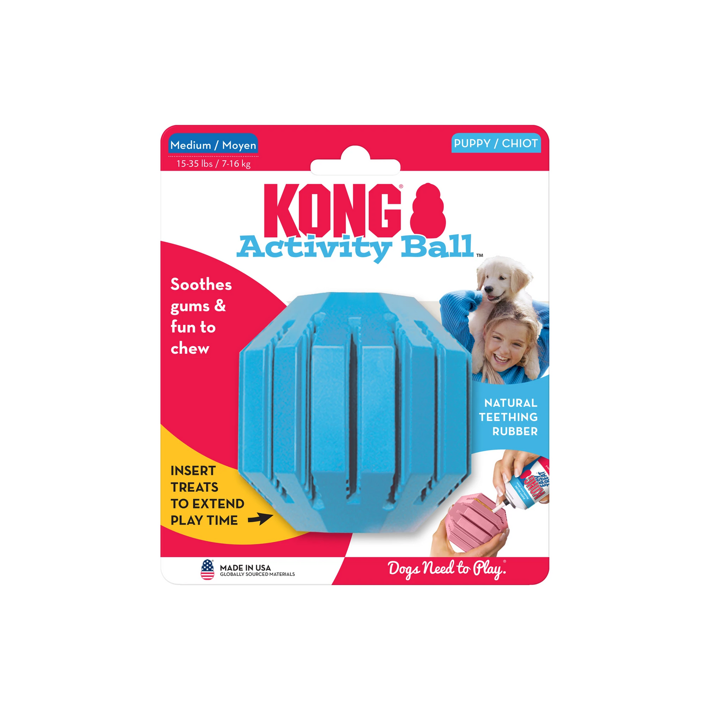 KONG Activity Ball Puppy Toy Assorted Color Medium 035585131245