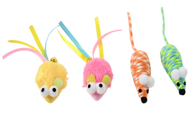 Max & Marlow Mouse with Ribbon Assorted Color Cat Value Toys Display 24ea/24Pc 810162077198