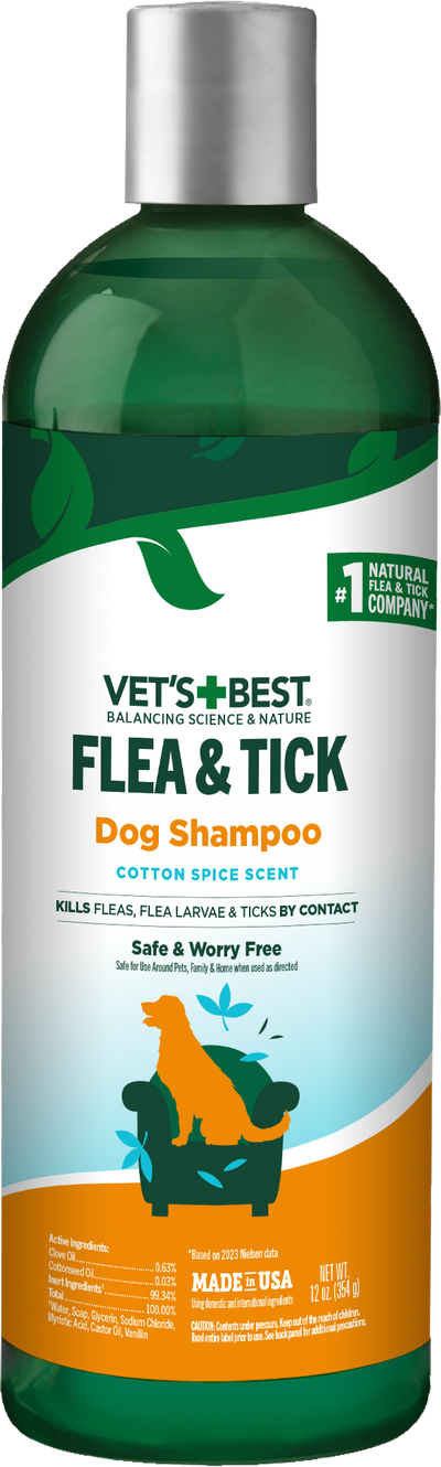 Vet's Best Flea & Tick Dog Shampoo Cotton Spice Scent 12 oz 010279001417