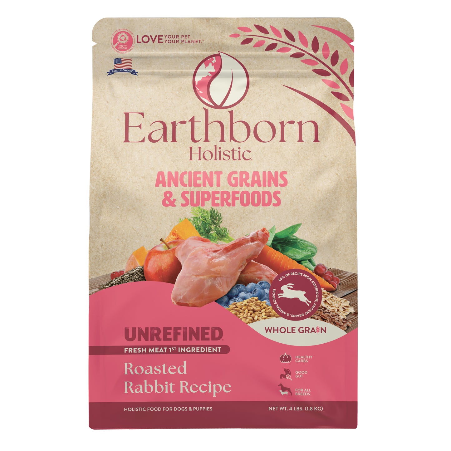 Earthborn Holistic Unrefined Ancient Grains & Superfoods Dry Dog Food Roasted Rabbit 4 lb 034846540819