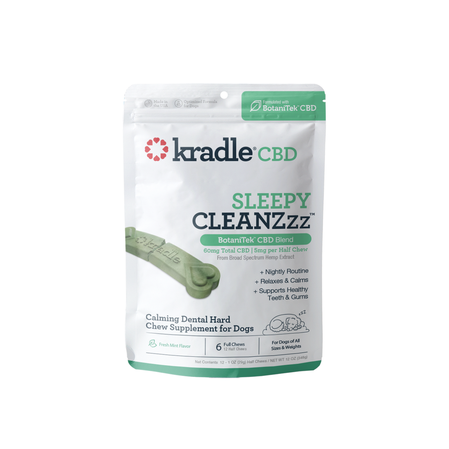 Kradle CBD Sleepy CLEANZzz Chew Hard Dental Chews 60mg Fresh Mint 6 ct 850038315320