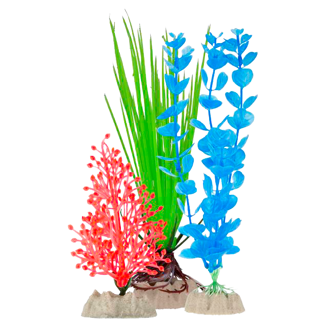 GloFish Fluorescent Plastic Aquarium Plant Orange/Green/Blue 1 SM/1 MD/1 LG