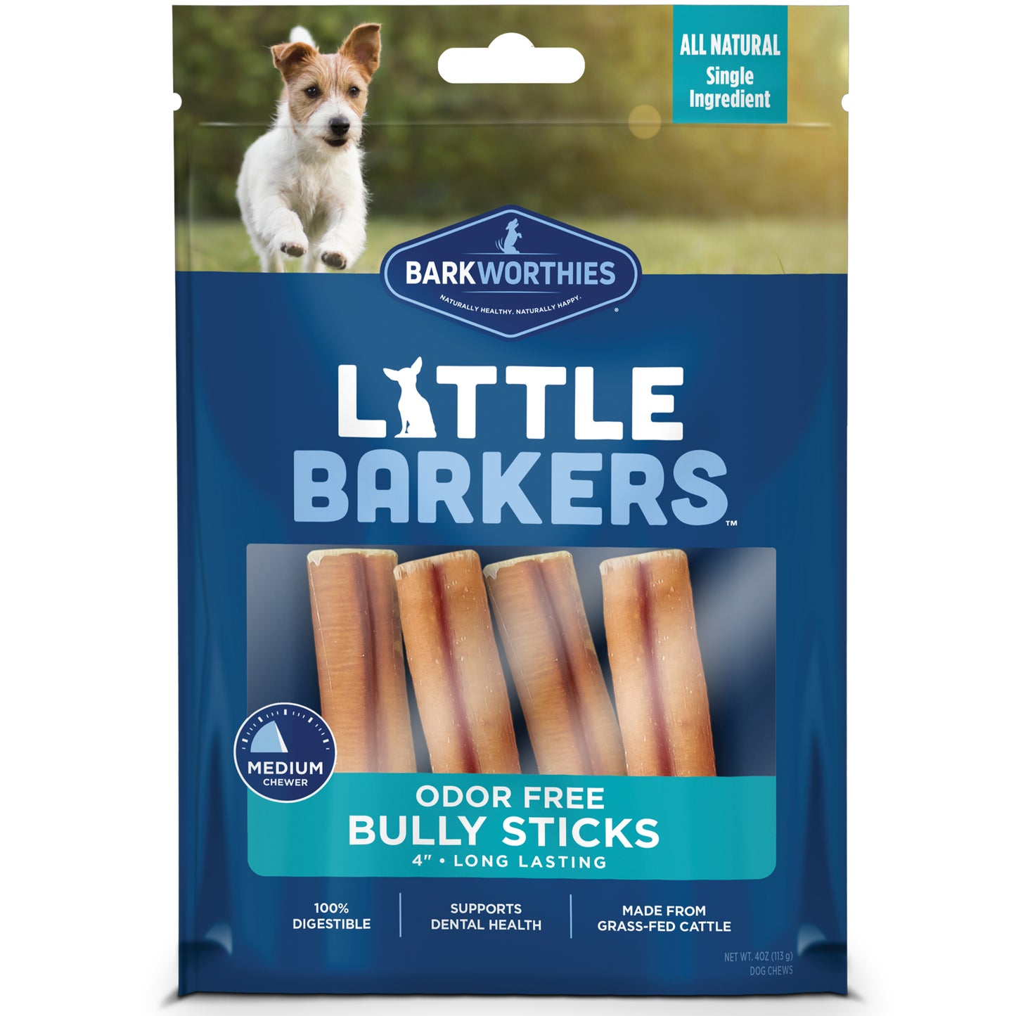 Barkworthies Little Barkers Odor Free Bully Dog Treats 4In 4 oz 840139125706