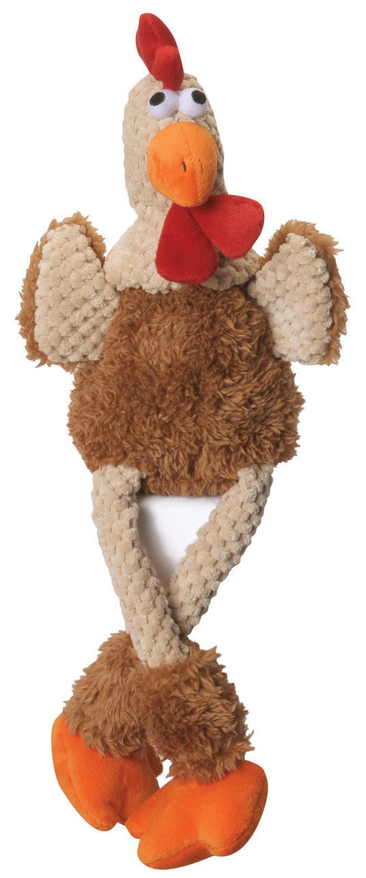 goDog Checkers Rooster with Chew Guard Technology Tough Plush Dog Toy Brown LG