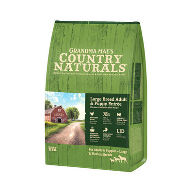 Grandma Mae’s Country Naturals Large Breed Adult & Puppy Entre Dry Dog Food Chicken Rice 32lb