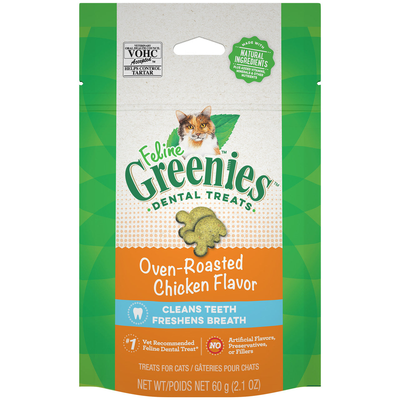 Greenies Feline Adult Cat Dental Treats Oven Roasted Chicken 2.1oz (D)
