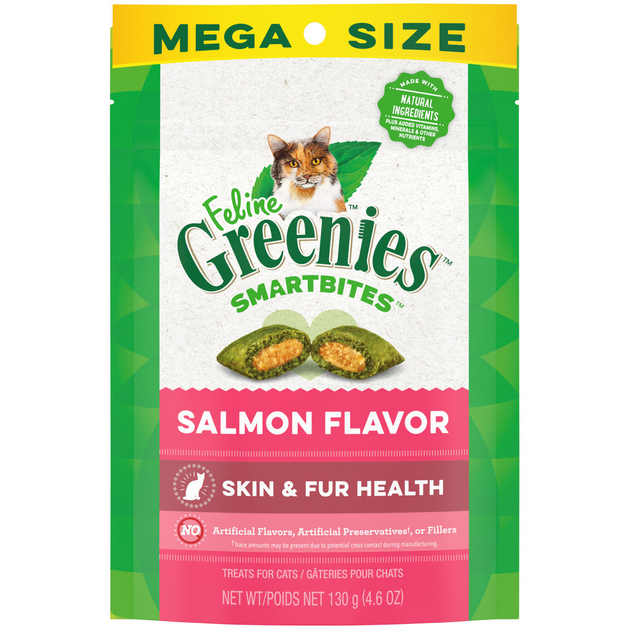 Greenies Feline SmartBites Skin & Fur Crunchy & Soft Adult Cat Treats Salmon 4.6oz