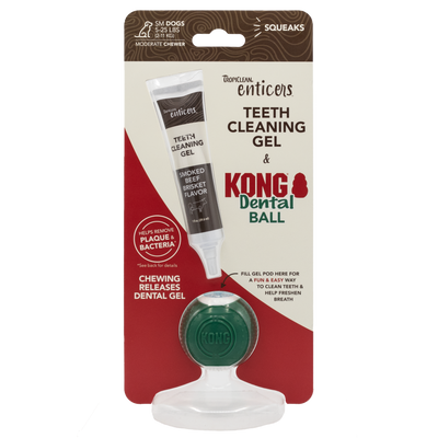 TropiClean Enticers Teeth Cleaning Gel & KONG Dental Ball Beef Brisket 1 oz, Small 645095005877