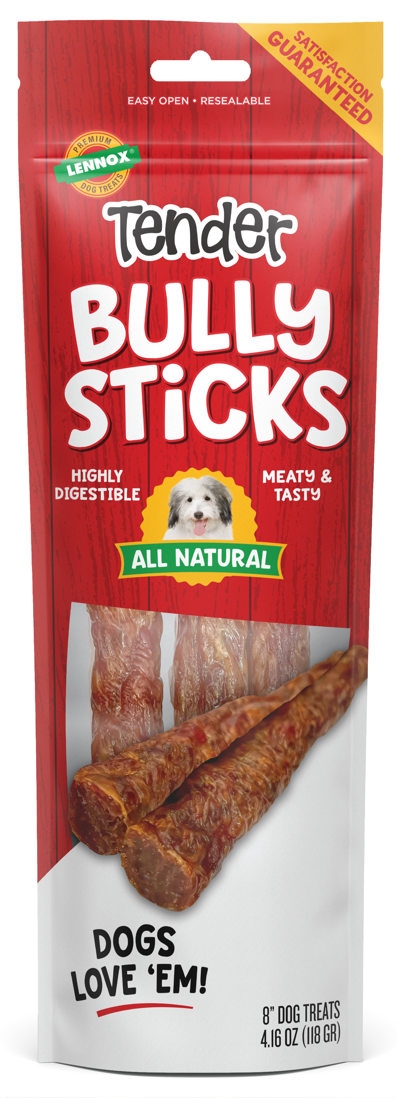 Lennox Tender Bully Sticks Dog Treat 8 in, 4.16 oz 742174823183