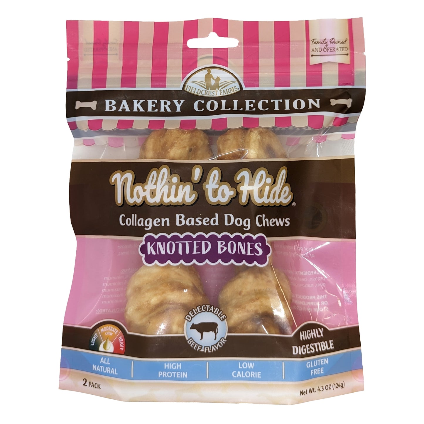 Fieldcrest Farms Nothin' To Hide Bakery Collection Dog Treat Knotted Bone Beef 6 in, 2 pk 810002633874