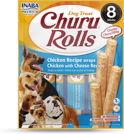 INABA Churu Rolls Dog Treats Chicken w/Cheese 6ea/.42 oz, 8 pk 850006715602