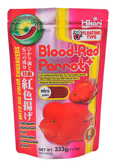 Hikari Blood - Red Parrot + Floating Fish Food 11.7oz Mini - Aquarium
