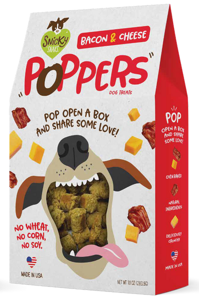 Snicky Snak Poppers Dog Treat Bacon & Cheese 10 oz 854913005016