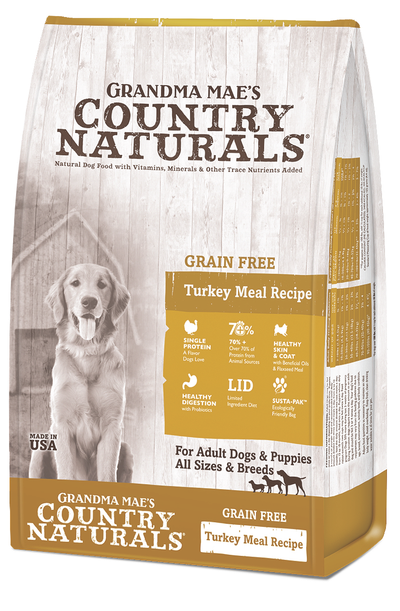 Grandma Mae's Country Naturals Grain Free LID Dry Dog Food Turkey Meal 12 lb 850042318218